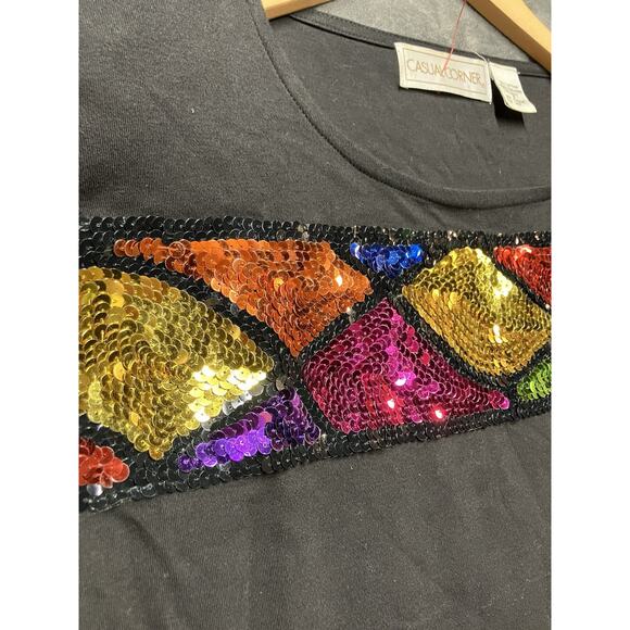 VTG Y2K Casual Corner Top Woman’s S Black Multicolor Sequins Colorblock Party - Picture 7 of 7